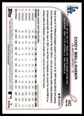 Cody Bellinger 2022 Topps #443 Los Angeles Dodgers - Baseball Card Single