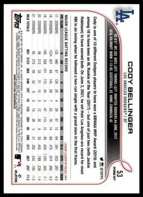 Cody Bellinger 2022 Topps Opening Day #53 Los Angeles Dodgers - Baseball Card Single