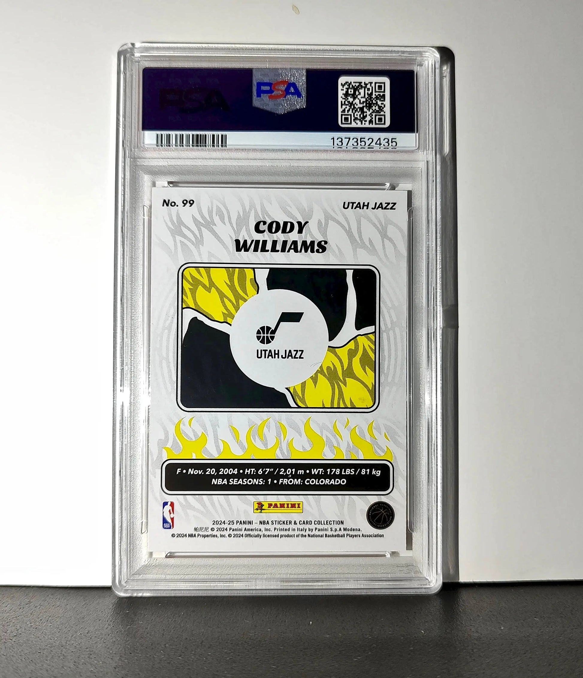 Cody Williams Rookie 2024-25 Panini NBA #99 Sticker 4/50 Orange Foil PSA 7 NM - Basketball Card Single