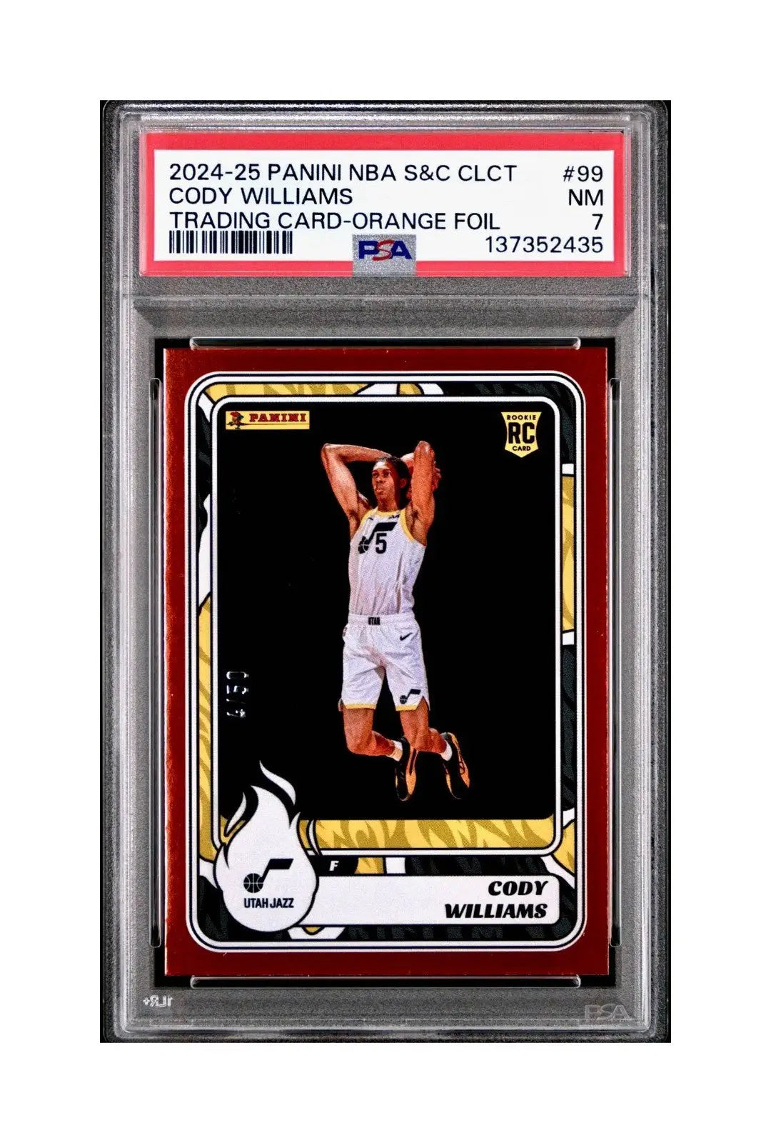 Cody Williams Rookie 2024-25 Panini NBA #99 Sticker 4/50 Orange Foil PSA 7 NM - Basketball Card Single