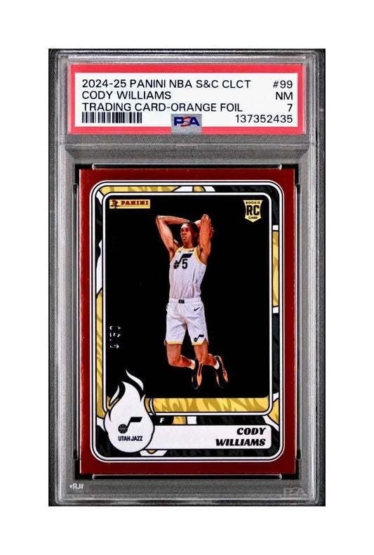 Cody Williams Rookie 2024-25 Panini NBA #99 Sticker 4/50 Orange Foil PSA 7 NM - Basketball Card Single
