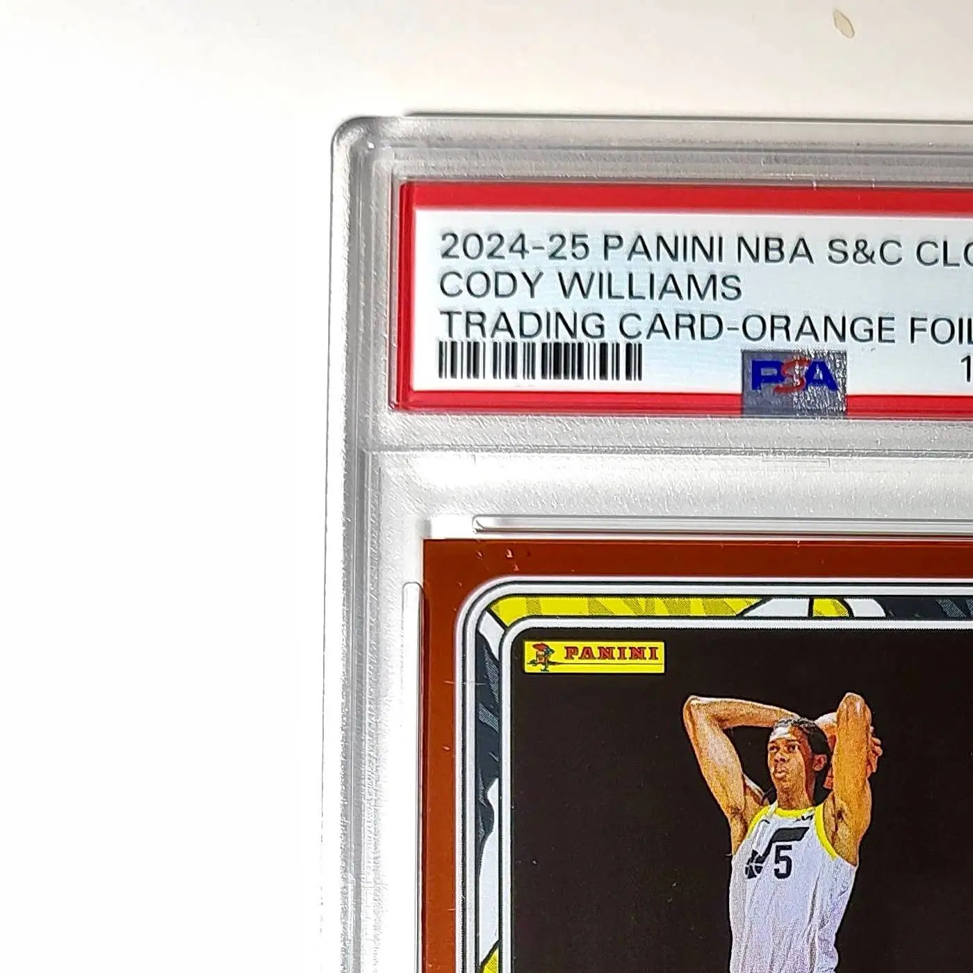 Cody Williams Rookie 2024-25 Panini NBA #99 Sticker 4/50 Orange Foil PSA 7 NM - Basketball Card Single