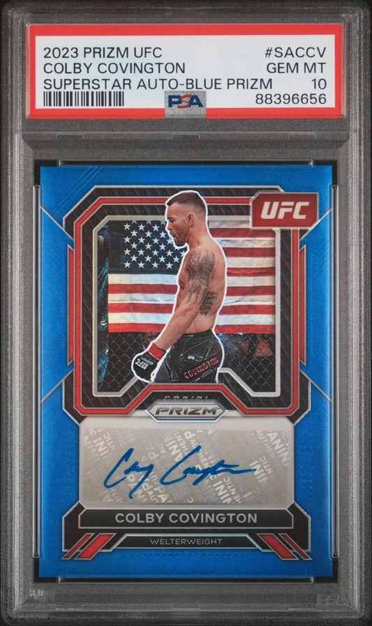 Colby Covington 2023 Panini Prizm Blue Auto #45/49 PSA 10 Gem - UFC/MMA Card Single