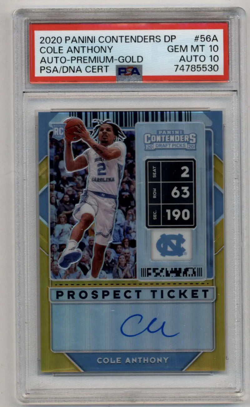 Cole Anthony 2020-21 Contenders Draft Picks Gold 04/10 PSA 10 Gem Mint Auto 10 - Basketball Card Single