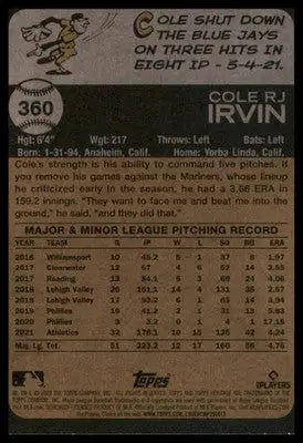 Cole Irvin 2022 Topps Heritage #360 Oakland Athletics - Baseball Card Single