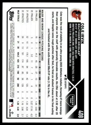 Cole Irvin 2023 Topps #408 Baltimore Orioles - Baseball Card Single