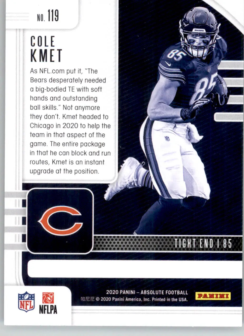 Cole Kmet - 2020 Panini Absolute - #119 - RC Retail Football - Football Card Single