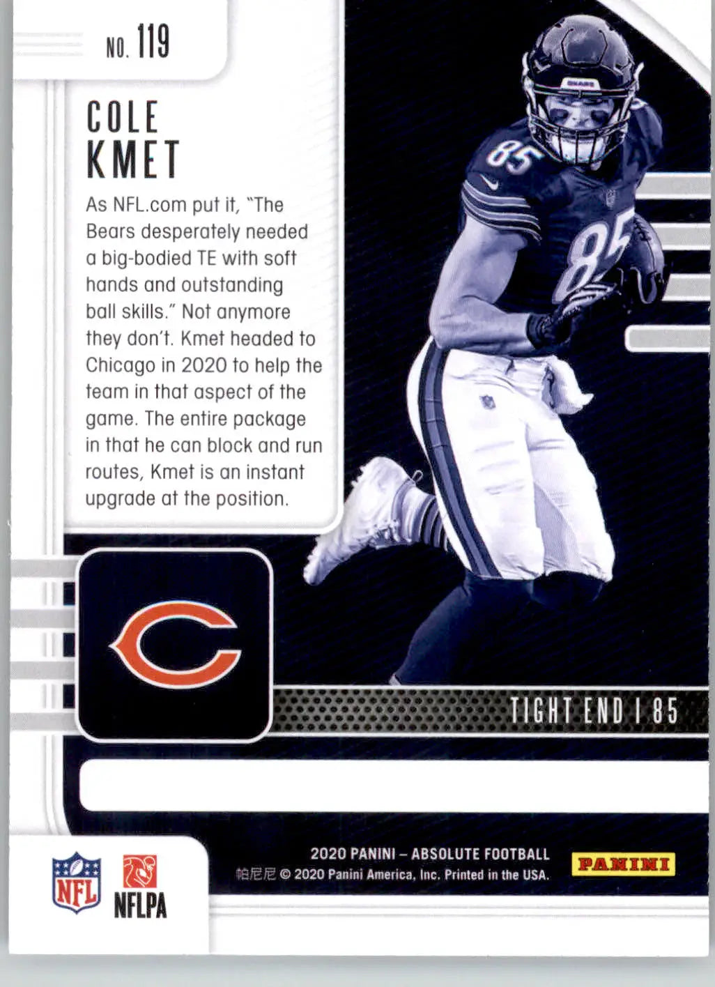 Cole Kmet - 2020 Panini Absolute - #119 - Red Rookie Football - Football Card Single