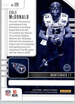 Cole McDonald - 2020 Panini Absolute - #120 - RC Retail Football - Football Card Single