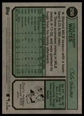 Cole Waites Rookie 2023 Topps Heritage #258 San Francisco Giants - Baseball Card Single