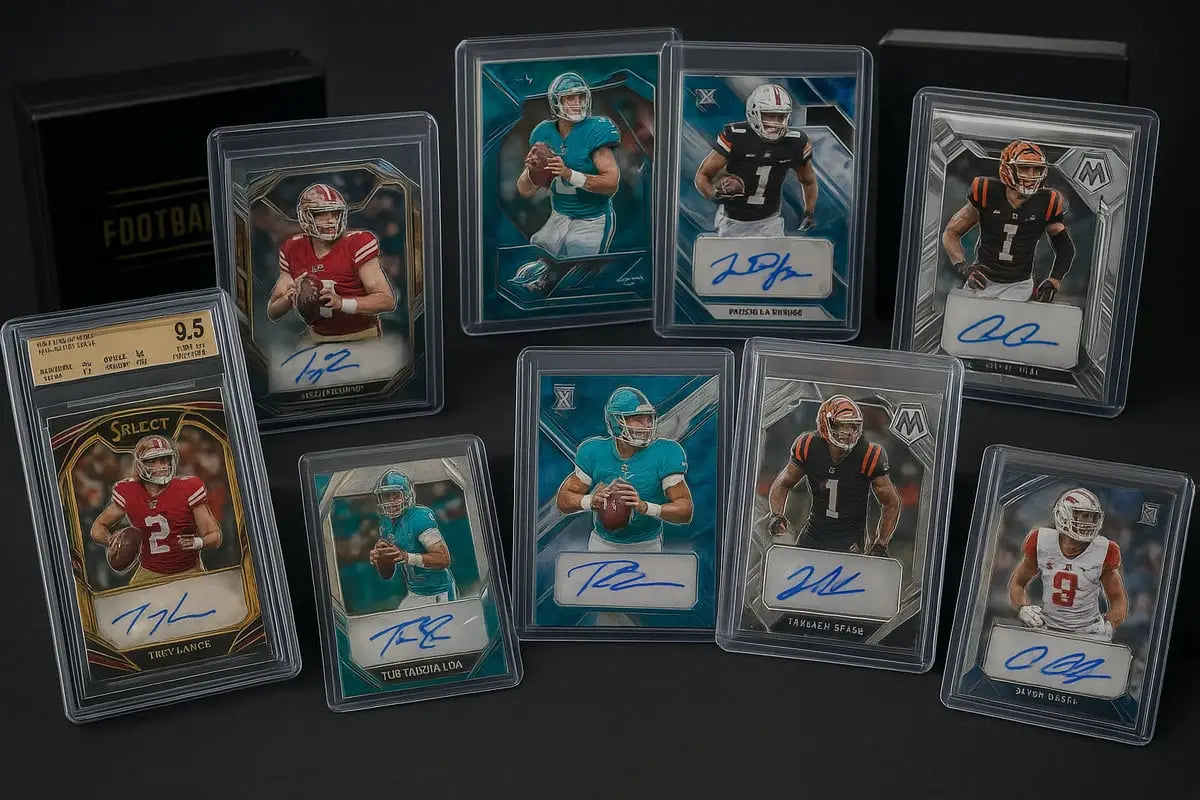 Autographed rookie cards of Mahomes and Tagovailoa for football collectors
