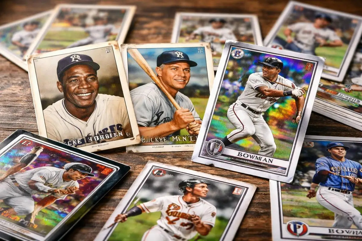 Bowman baseball cards collection with Jackie Robinson, Mickey Mantle