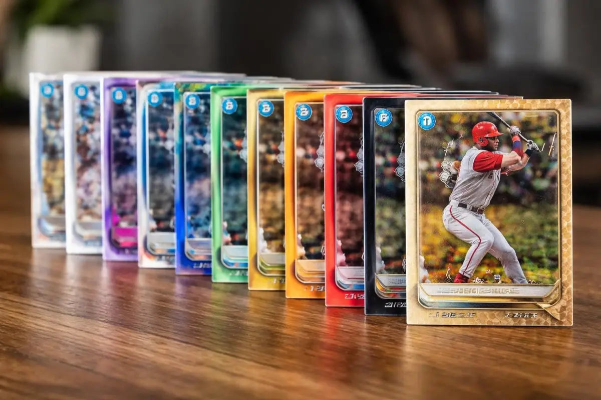 Bowman Chrome 2022 base set baseball cards on wood