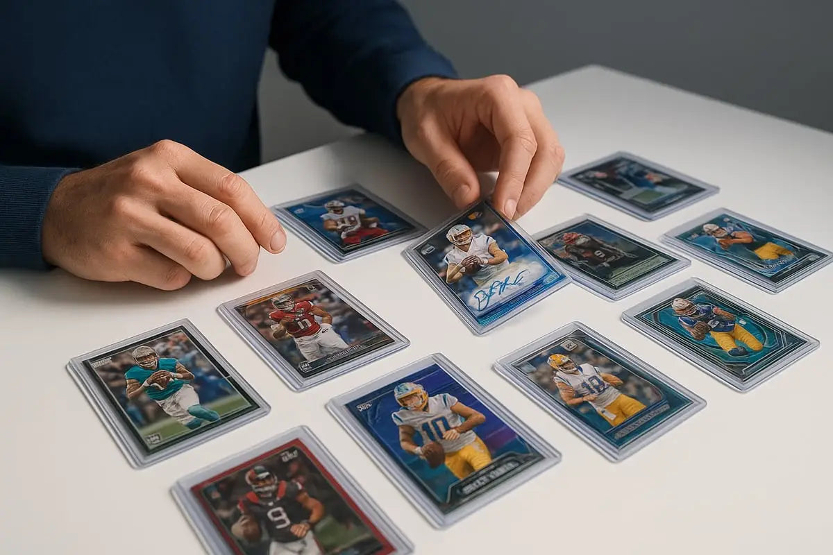 Glossy Topps football cards in plastic cases, collecting guide 2026