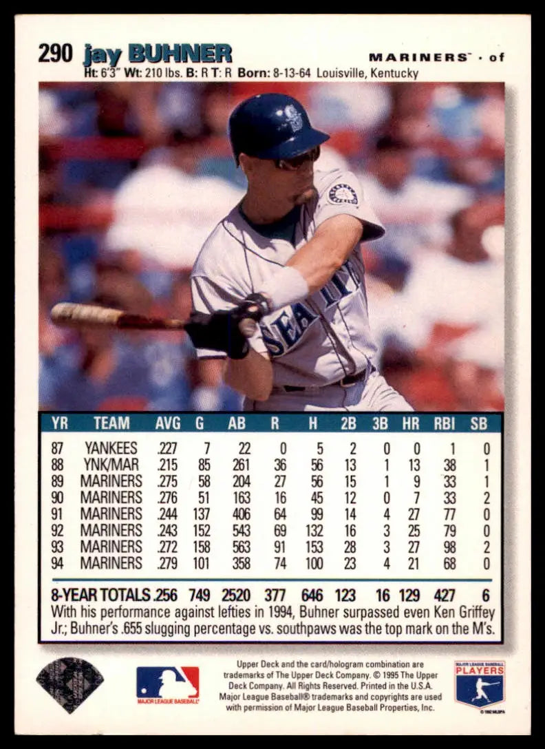 Collector’s Choice Jay Buhner 290 Seattle Mariners LP - Baseball Card Single