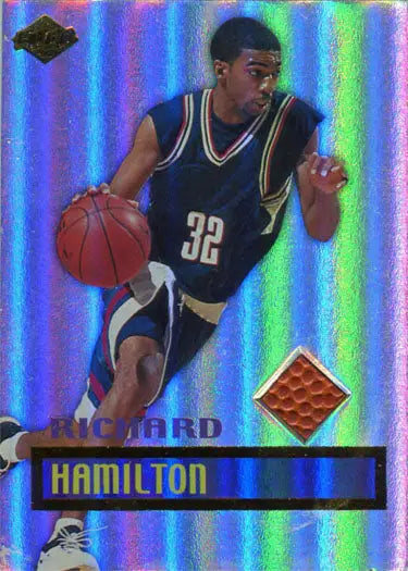 Holographic Richard Hamilton Rookie Rage Game Ball Card showcasing player in dark jersey