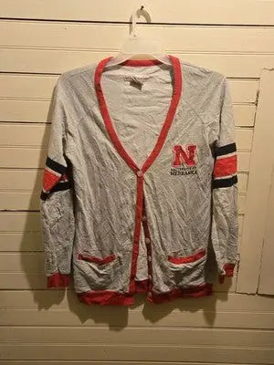 College Classics Cardigan Womens L Nebraska Huskers V-Neck Button Gray Red - Apparel