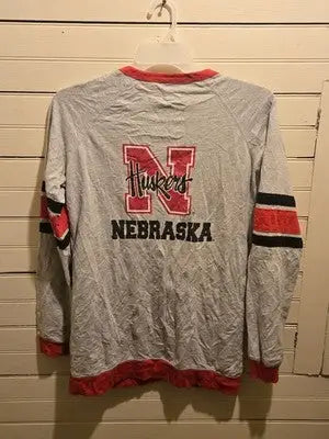 College Classics Cardigan Womens L Nebraska Huskers V-Neck Button Gray Red - Apparel