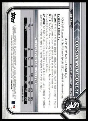 Colson Montgomery 2022 Bowman Prospects #BP-71 Chicago White Sox - Baseball Card Single