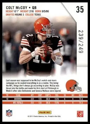 Colt McCoy 2011 Panini Rookies & Stars Longevity /249 #35 Cleveland Browns - Football Card Single