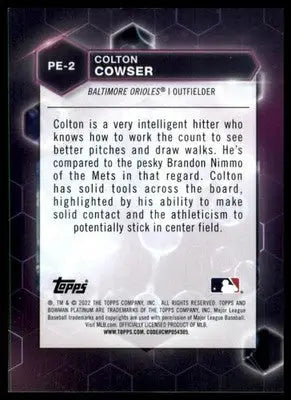 Colton Cowser 2022 Bowman Platinum Precious Elements #PE-2 Baltimore Orioles - Baseball Card Single