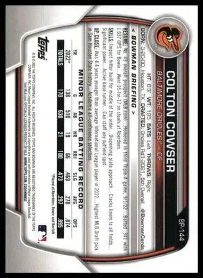 Colton Cowser 2023 Bowman Prospects #BP-144 Baltimore Orioles - Baseball Card Single