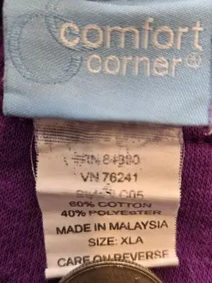 Comfort Corner Sweatshirt Womens XLA Purple Fleece Crewneck Long Sleeve Cozy - Apparel