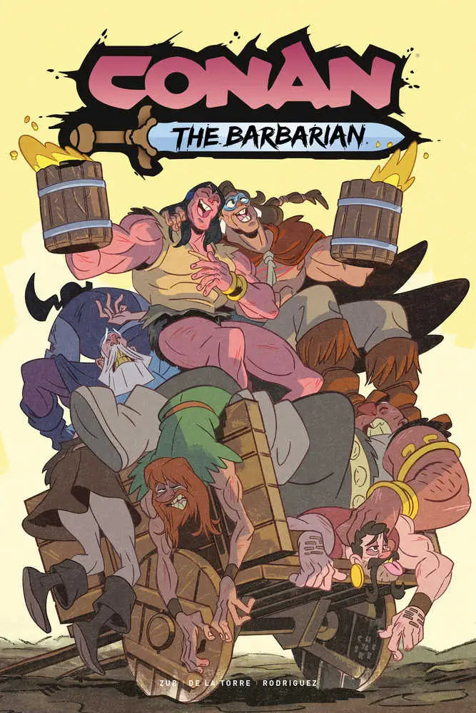 Comic book cover art for Conan the Barbarian #11 featuring a chaotic tavern brawl scene