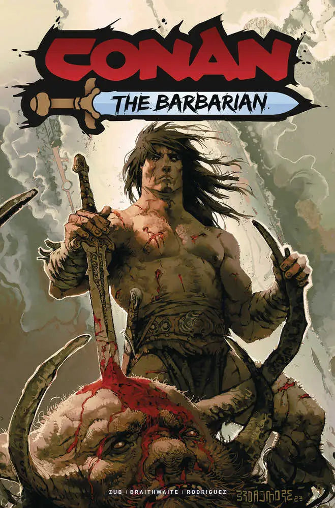 Comic book cover art for Conan the Barbarian #13 featuring a warrior with weapons