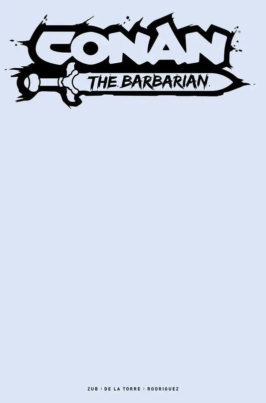 Black text logo for Conan the Barbarian with sword graphic on sketch cover for trading cards