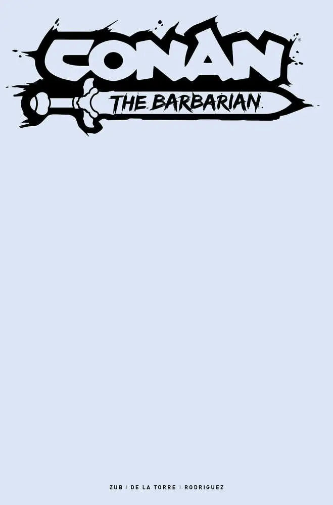 Black text logo for Conan the Barbarian with sword graphic on sketch cover for trading cards