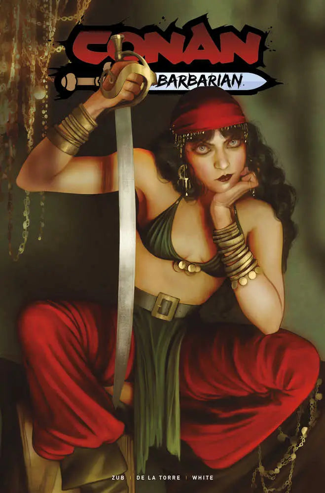 Comic book cover of Conan the Barbarian #5 with warrior in red pants and sword
