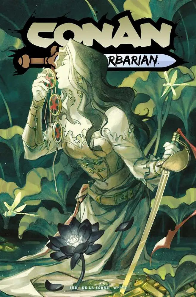 Comic book cover art for Conan the Barbarian #7 in a mystical green setting