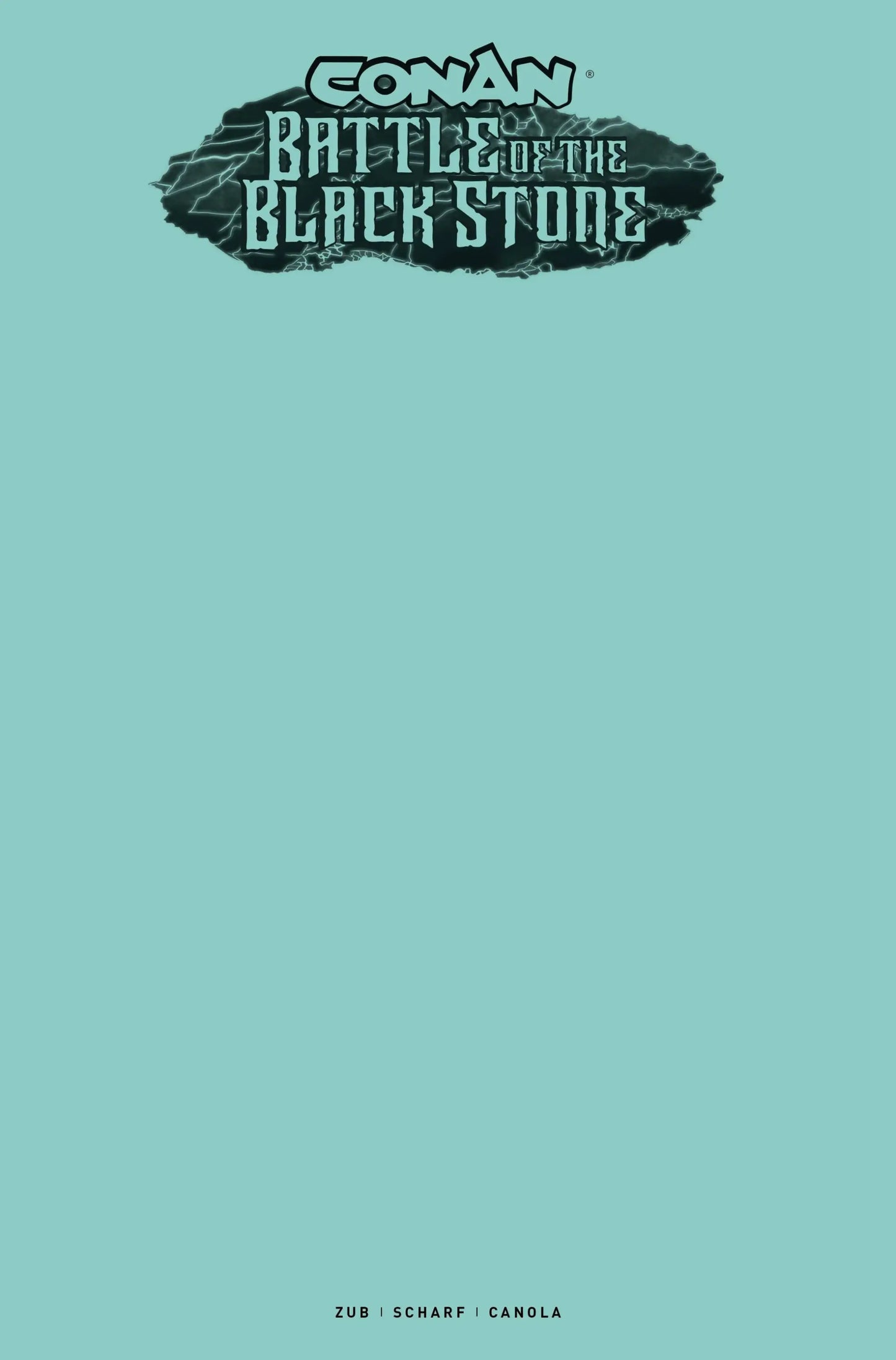 Black text logo reading Battle for the Black Stone on a turquoise surface for trading cards