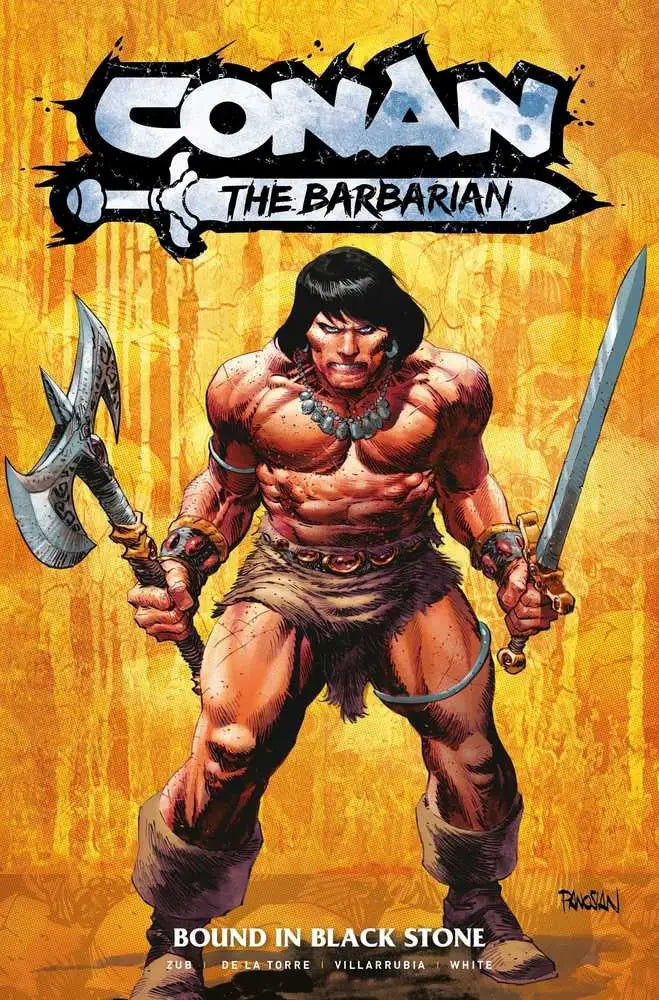 Muscular shirtless warrior with sword and axe in Conan the Barbarian TPB Volume 01
