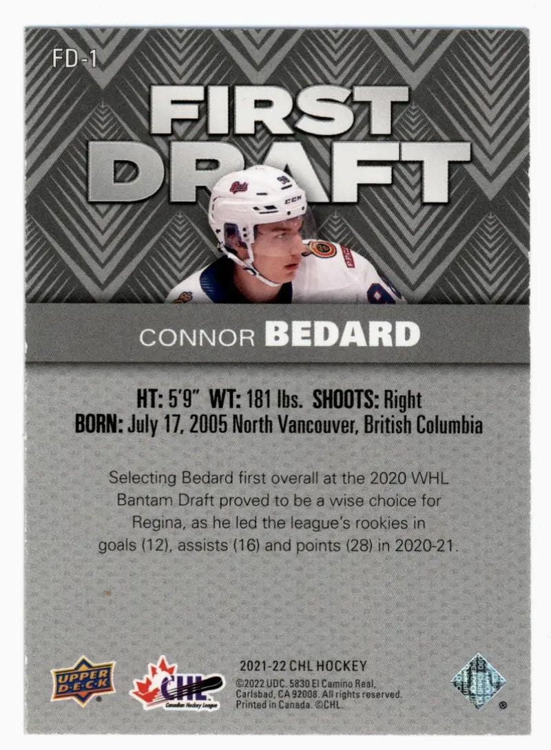 Connor Bedard 2021-22 Upper Deck CHL First Draft Red 98/99 Jersey Number - Hockey Card Single