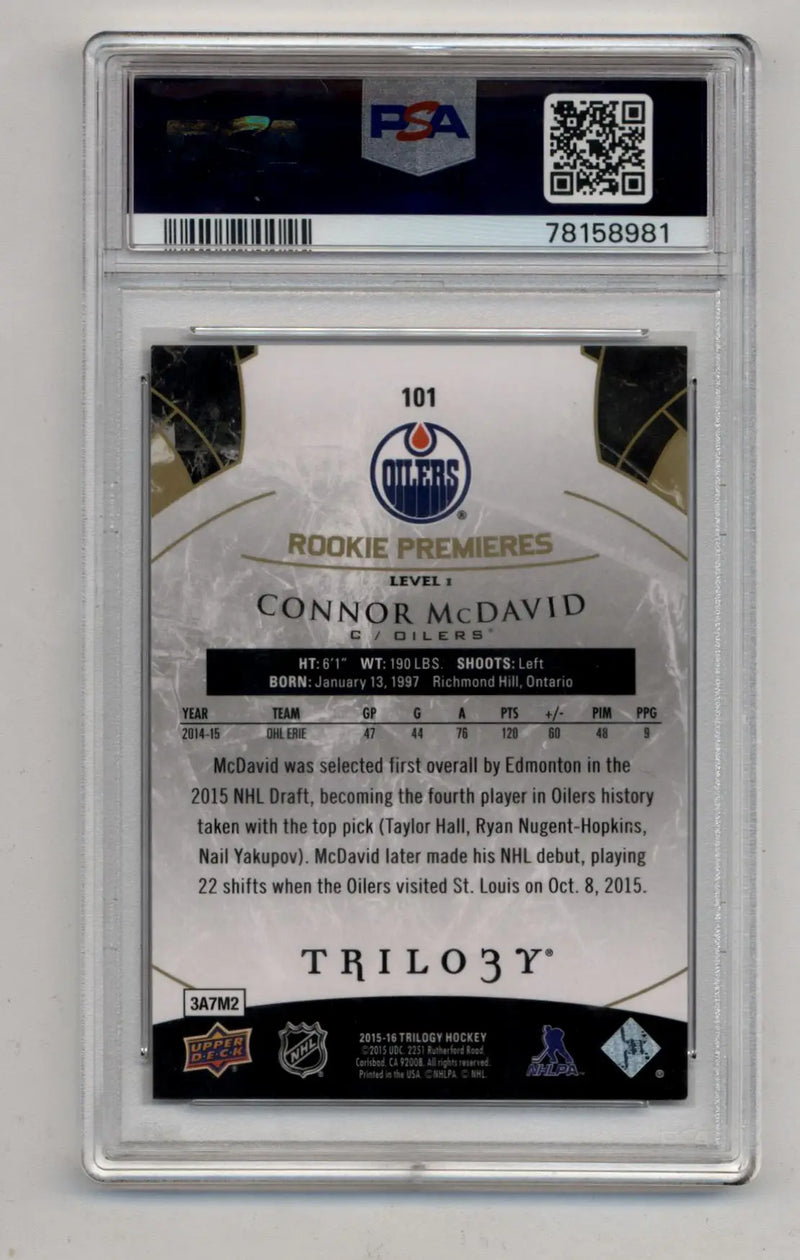Connor McDavid 2015-16 Trilogy #101 PSA 9 Mint 8981 - Hockey Card Single