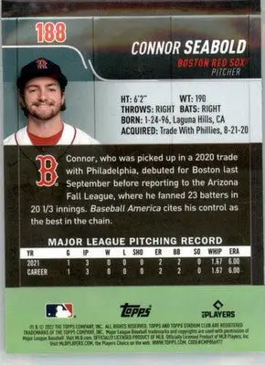 Connor Seabold - 2022 Stadium Club Chrome - #188 - RC Baseball - Baseball Card Single