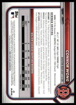 Connor Wong Rookie 2022 Bowman #82 Boston Red Sox - Baseball Card Single