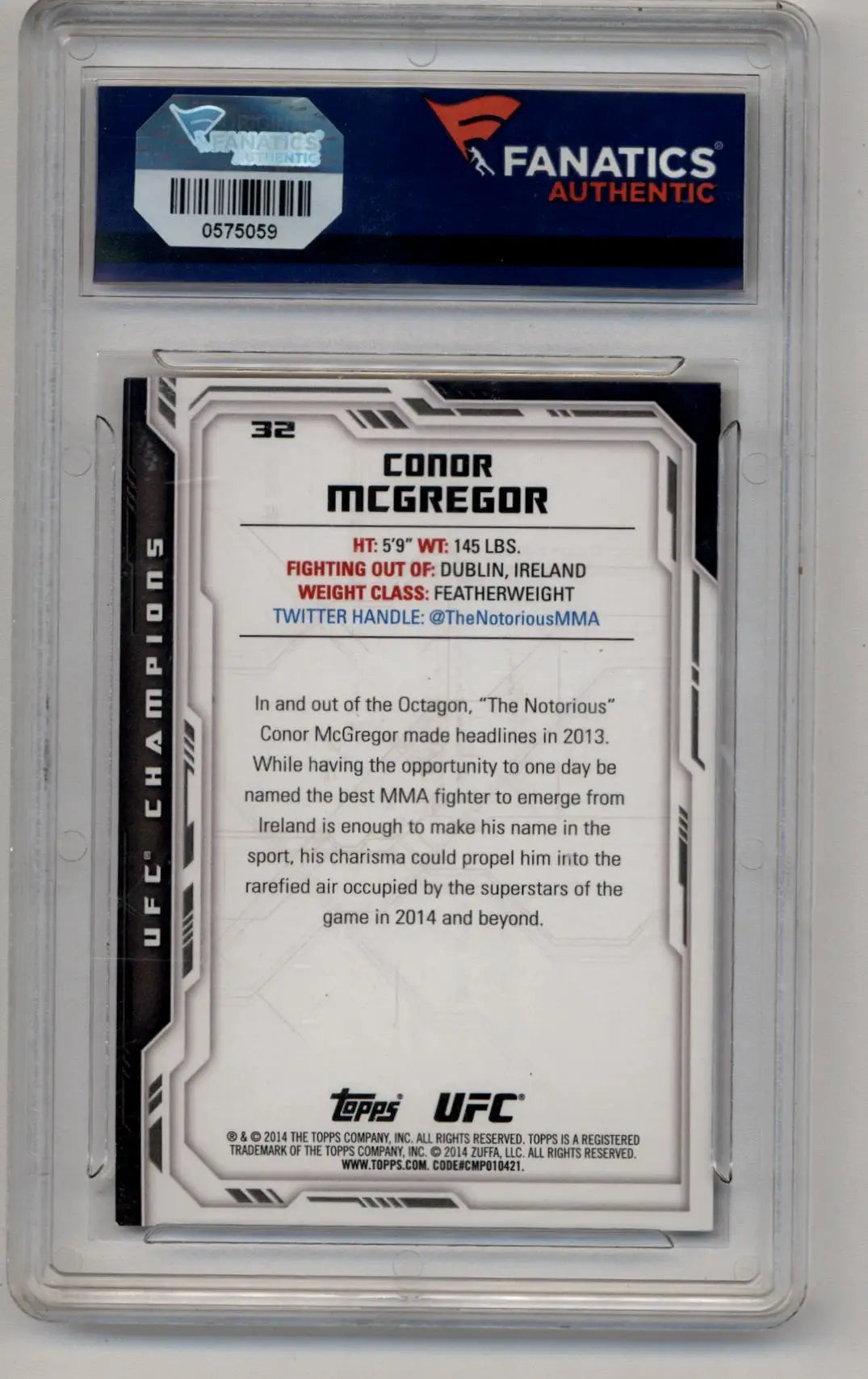 Conor McGregor 2014 Topps Champions #32 Auto Fanatics Authenticated - UFC/MMA Card Single
