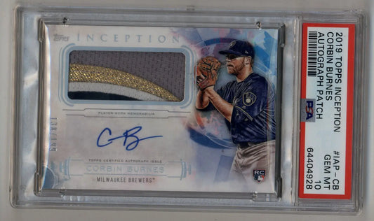 Corbin Burnes 2019 Topps Inception Patch Auto #IAPCB 138/199 PSA 10 Gem Mint - Baseball Card Single