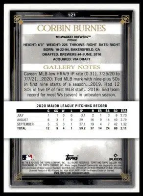 Corbin Burnes 2021 Topps Gallery #121 Milwaukee Brewers