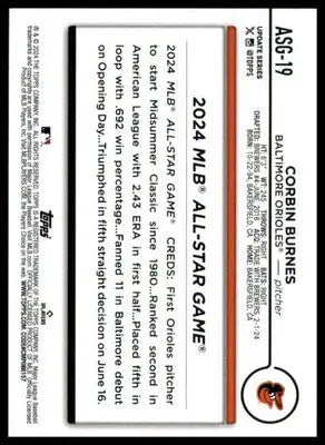 Corbin Burnes 2024 Topps Update 2024 All-Star Game #ASG-19 Baltimore Orioles - Baseball Card Single