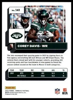 Corey Davis 2022 Donruss #141 New York Jets - Football Card Single