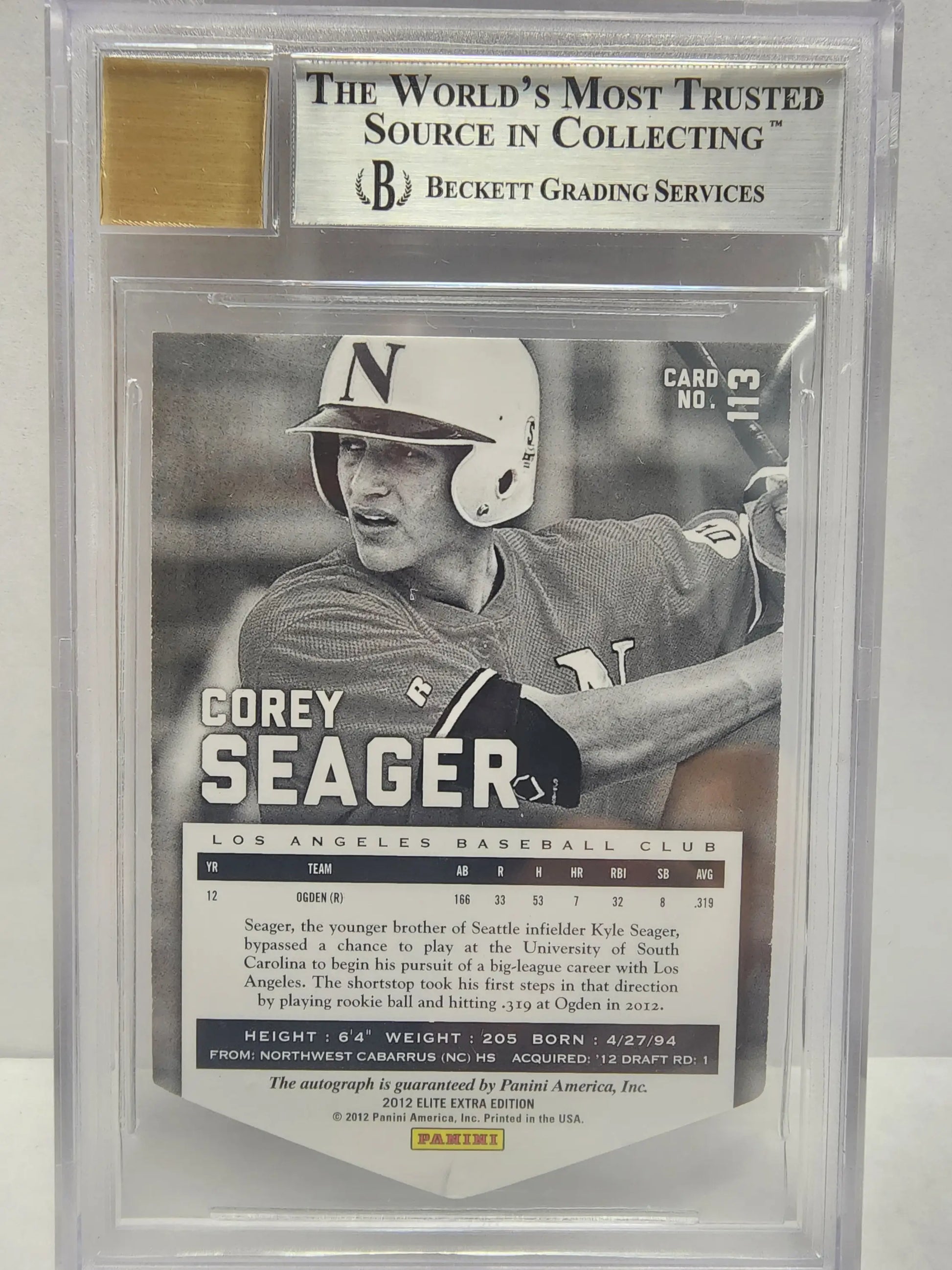 Corey Seager 2012 Elite Extra Edition Gold Auto #2/5 BGS 8.5 Auto 10 - Baseball Card Single