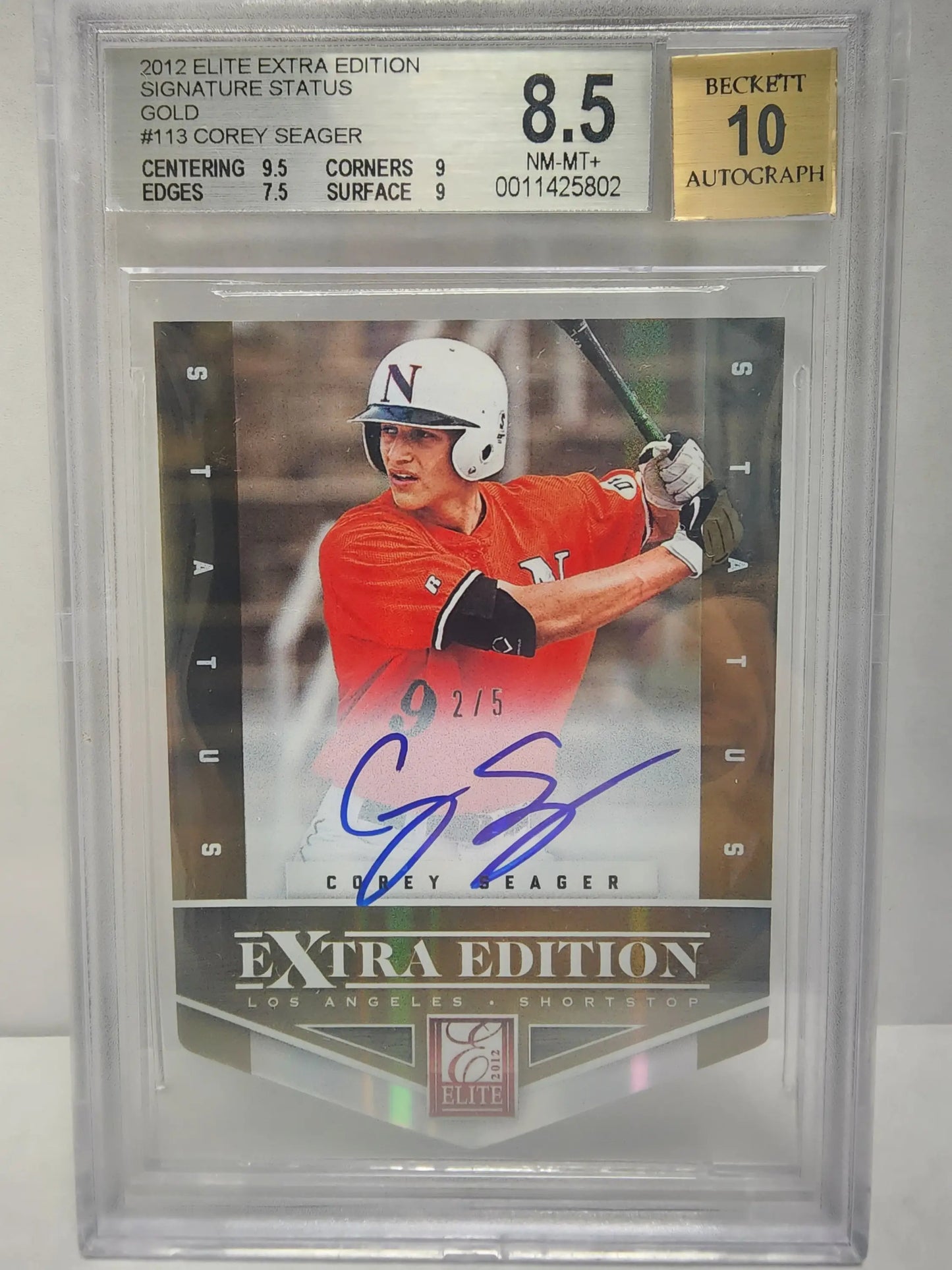 Corey Seager 2012 Elite Extra Edition Gold Auto #2/5 BGS 8.5 Auto 10 - Baseball Card Single
