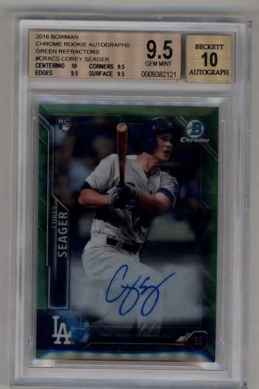 Corey Seager 2016 Bowman Chrome Rookie Auto Green Refractor 97/99 BGS 9.5 Gem Mint - Baseball Card Single