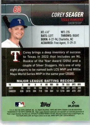 Corey Seager - 2022 Stadium Club Chrome - #60 - Baseball - Baseball Card Single