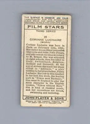 Corinne Luchaire - 1938 Player’s Film Stars Third Series - #25a - Very good - Other