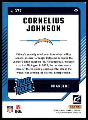 Cornelius Johnson Rookie 2024 Donruss #377 Los Angeles Chargers - Football Card Single